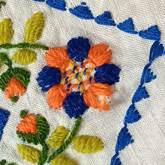 Vintage Floral Embroidered Pillowcase Unfinished Blue Orange Red Green 15" X 15" - Picture 13 of 16